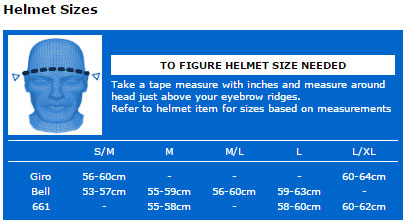 helmet size chart